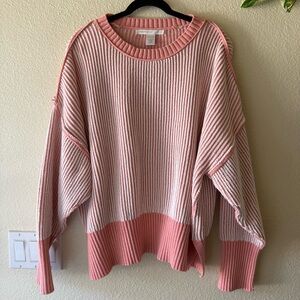 Altar’d State Women's Pink Striped Knit Sweater - Relaxed Fit